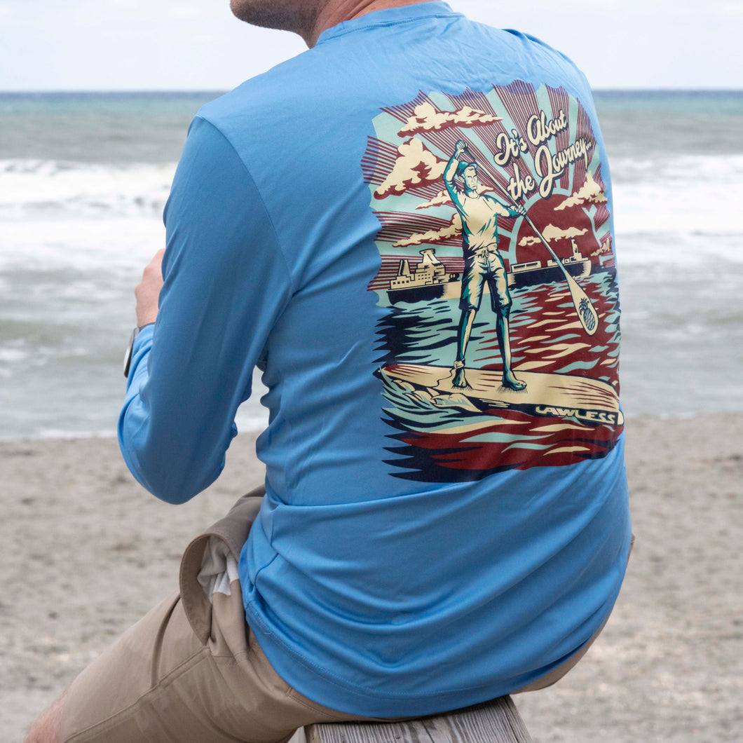 “The Journey” Uni-sex Carolina Blue Long Sleeve Tech Shirt (also in Silver)